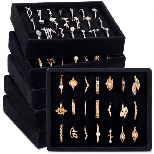 6 Pcs Small Velvet Ring Display Black Jewelry Box Inserts Earring Display Tray Storage Insert Holder 7 Slots for Gifts Selling Drawer - color: Black