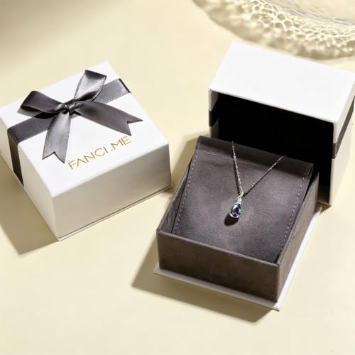 FANCIME 14K Solid White Gold Birthstone Pendant Necklace for Women with Diamond Pear Shaped Teardrop Necklace Birthday Gifts for Mom Women,Sterling Silver Chain 16" + 2" Extender - color: 06-Moonstone