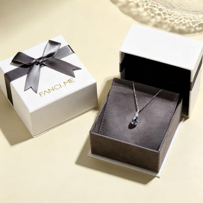 FANCIME 14K Solid White Gold Birthstone Pendant Necklace for Women with Diamond Pear Shaped Teardrop Necklace Birthday Gifts for Mom Women,Sterling Silver Chain 16" + 2" Extender - color: 06-Moonstone