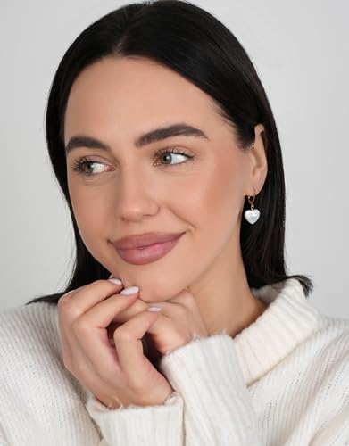 LILY LUSTRE 14k Gold Plated/Filled 925 Sterling Silver Handpicked AAAA Quality Natural White Freshwater Cultured Heart Shaped Pearl Huggie Hoop/Leverback Drop Dangle Earrings for Women - color: Gold Lever Back