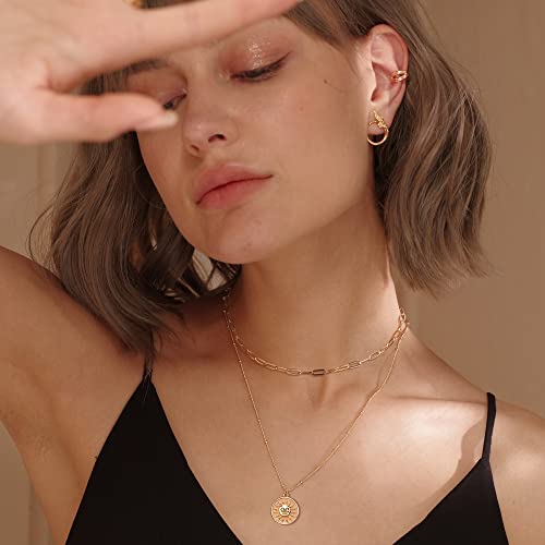 MEVECCO Layered Heart Necklace Pendant Handmade 18k Gold Plated Dainty Gold Choker Arrow Bar Layering Long Necklace for Women - style: Layer Sun Face