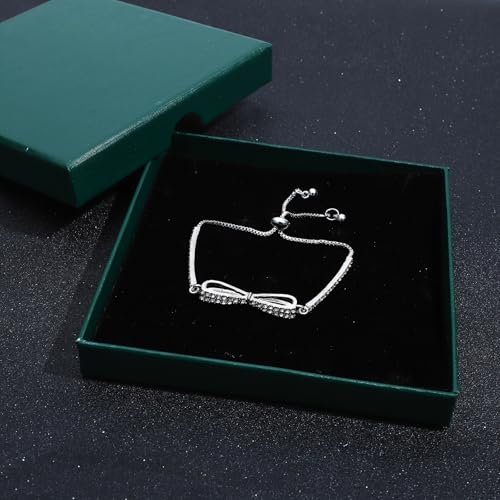 NEWITIN 4 Pieces Crystal Jewelry Set for Women Wedding Costume Accessories | Hypoallergenic, Cubic Zirconia, Necklace Earrings Bracelet, Tennis, Silver Jewelry for Wedding Bride Bridesmaid Party Prom - color: Silver Bow