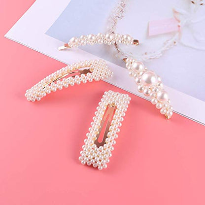 Pearl Hair Clips for Women, Snap Pearl Hair Clips and Barrettes, Stylish Hair Accessories for Daily Wear, Parties and Weddings, Elegant Design