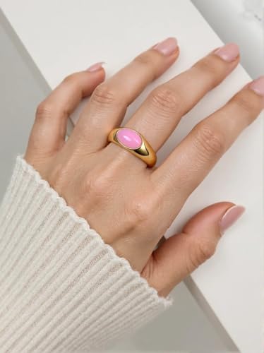 MYNENEY Signet Mens Pinky Rings Statement Wedding for Women - color: Pink-Gold