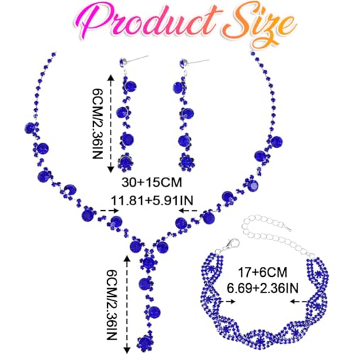 Silver Wedding Jewelry Sets Rhinestone Necklace Earrings Bracelet Set Prom Formal Costume Jewelry for Women and Brides - color: Blue