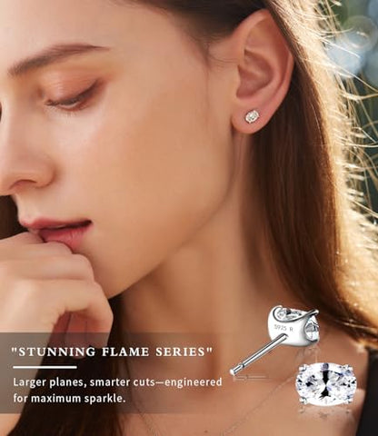 "STUNNING FLAME" Trillion-cut/Cushion-cut/Emerald-cut/Marquise-cut ... 18K White Gold Plated Sterling Silver Cubic Zirconia Simulated Diamond Stud Earrings for Women - color: Oval-Cut, size: small-white gold plated silver