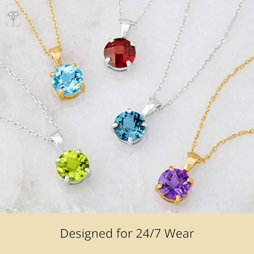 MAX + STONE 14k White or Yellow Gold Gemstone Round Pendant Necklace for Women 6mm Solitaire Birthstone with 18 Inch Cable Chain - color: Genuine Peridot