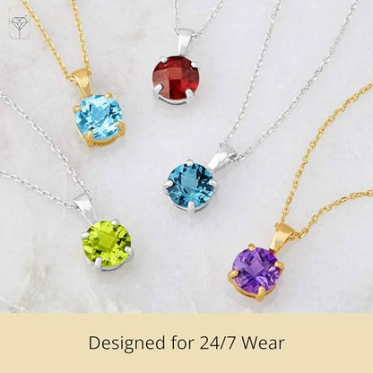 MAX + STONE 14k White or Yellow Gold Gemstone Round Pendant Necklace for Women 6mm Solitaire Birthstone with 18 Inch Cable Chain - color: Genuine Peridot