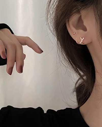 Reffeer Solid 925 Sterling Silver Letter X Wrap Cuff Earrings CZ Crawler Earrings For Women Teen
