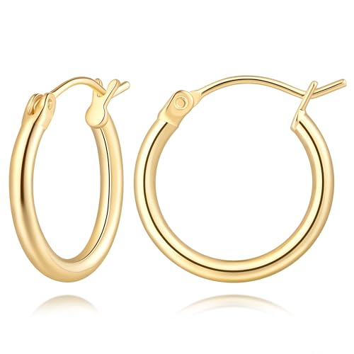 14K Gold Hoop Earrings, Huggie Hoop Earrings for Women, Hypoallergenic Lightweight Small Hoop Earring for Womens 14mm/16mm/18mm - color: 16mm