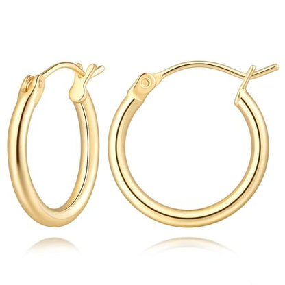 14K Gold Hoop Earrings, Huggie Hoop Earrings for Women, Hypoallergenic Lightweight Small Hoop Earring for Womens 14mm/16mm/18mm - color: 16mm
