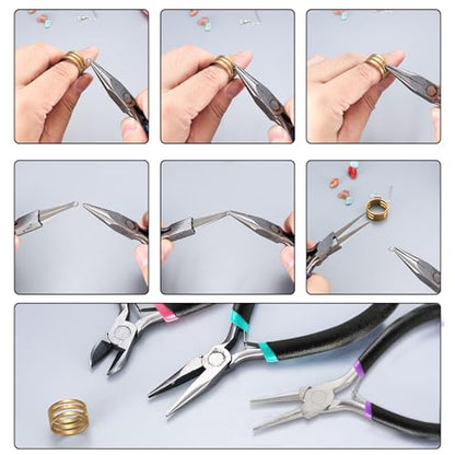 3 Pcs Jewelry Making Tools Pliers Kit, Includes Needle Nose/Round Nose Pliers/Diagonal, Wire Cutters for Jewelry Making Wire Wrapping Beading Crafts Matte Handle - style: 3pcs - Black