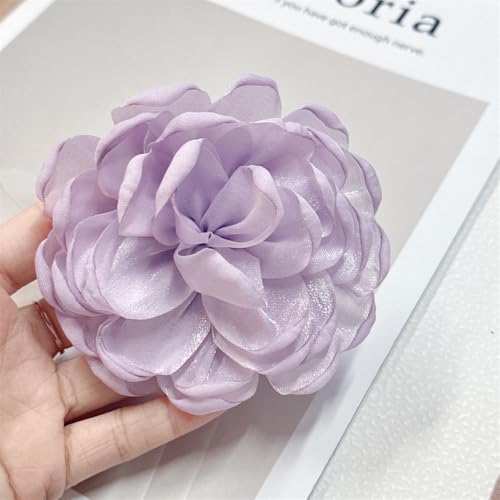 9cm Wedding Fabric Flower Brooch Pin Hair Clip for Women Men Elegant Big Camellia Rose Floral Brooches Lapel Pins Dainty Holiday Party Costume Dress Accessories Jewelry - color: Lilac