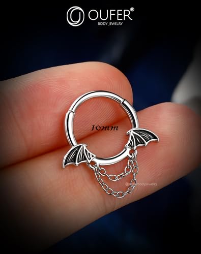 OUFER 16G Halloween Septum Ring Bat Wing Chain Piercing Jewelry | Gothic Stainless Steel Nose Hoop for Women Men | 8MM 10MM Segment Ring for Vampire Cosplay