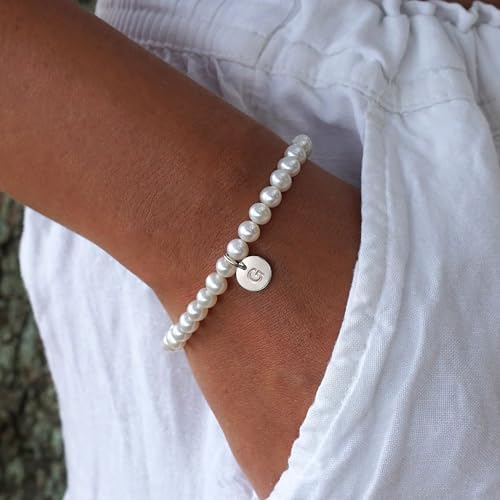Pearl Initial Bracelet for Women | Gifts for Kids Teen Girls, Dainty Letter Pearl Bracelets for Women, Bridesmaid Proposal Wedding Bride Bridal Shower Gift - color: G-Silver