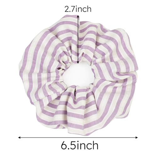 2pcs Striped Hair Scrunchies for Women Large Hair Ties, Big Fabric Ponytail Holders Elastic Hair Bands Woman Girls Hair Accessories, Pink/Lilac - color: Striped Pink/Lilac