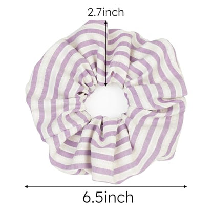 2pcs Striped Hair Scrunchies for Women Large Hair Ties, Big Fabric Ponytail Holders Elastic Hair Bands Woman Girls Hair Accessories, Pink/Lilac - color: Striped Pink/Lilac