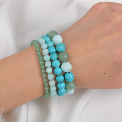 Vinswet 4pcs Beaded Bracelets for Women,Natural Healing Crystal Gemstones Bracelet,Anxiety Stress Relief Bracelet Handmade purple Jewelry Gifts for Women - color: Green Aventurine&Amazonite&Green Turquoise