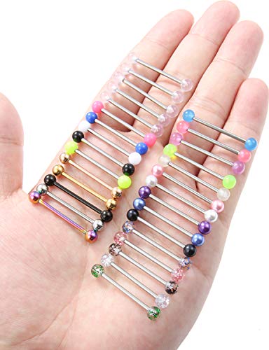 Prjndjw 14G, 16/19/22mmL, 25/30PCS, 5mm Ball Barbell Tongue Ring. Surgical Steel Nipple Piercing Vemom/Glow in The Dark/Created Pearl/Body Jewelry for Woman Unisex - color: 7/8in(22mm)
