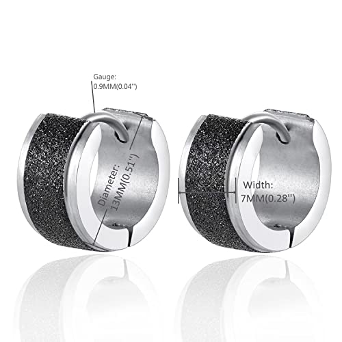 Huggie Hinged Hoop Earrings, Stainless Steel, Classic, mens womens, Cool - color: Silver Black