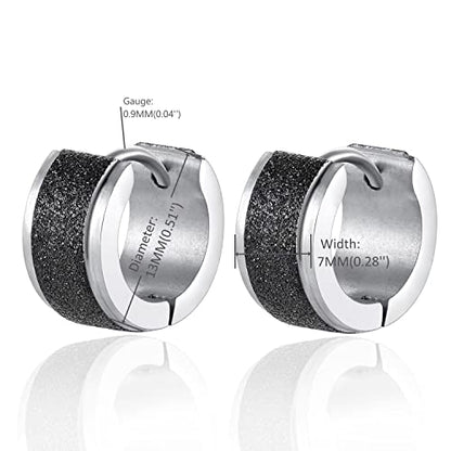 Huggie Hinged Hoop Earrings, Stainless Steel, Classic, mens womens, Cool - color: Silver Black