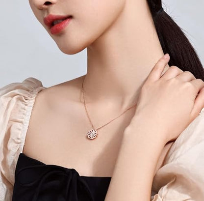 Four Leaf Clover Necklace Foldable for Women,925 Sterling SIlver Bling zircon stone Four Heart Grass Women's Necklaces Crocker ,Retro Magnetic Folding Love Heart Pendant One Style,Two Wearing Methods - color: Rose Gold