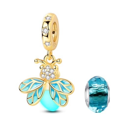LNQOBU 925 Sterling Silver Charms Color-changing Chameleon Dangle Charm Beads Glow in the Dark Charme fits Pandora Bracelets and Necklace Jewelry Gift for Women - style: Golden Firefly Charm