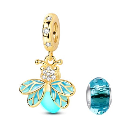 LNQOBU 925 Sterling Silver Charms Color-changing Chameleon Dangle Charm Beads Glow in the Dark Charme fits Pandora Bracelets and Necklace Jewelry Gift for Women - style: Golden Firefly Charm