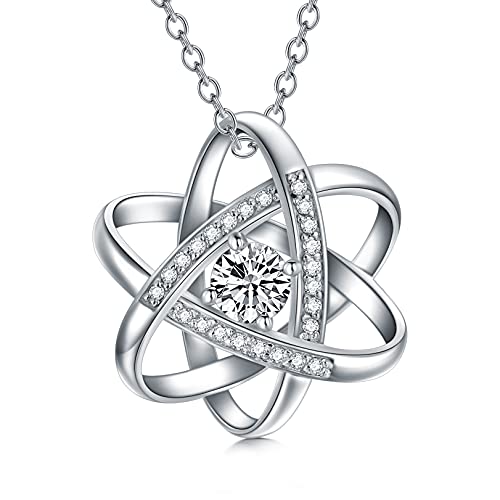 Natural Diamond Celtic Love Knot Necklace for Women,Endless Flower Pendant Necklace Set with 5mm Moissanite 925 Sterling Silver Jewelry Anniversary Valentine's Day Birthday Gifts for Her 18"+2" - color: White