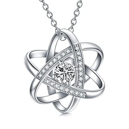 Natural Diamond Celtic Love Knot Necklace for Women,Endless Flower Pendant Necklace Set with 5mm Moissanite 925 Sterling Silver Jewelry Anniversary Valentine's Day Birthday Gifts for Her 18"+2" - color: White
