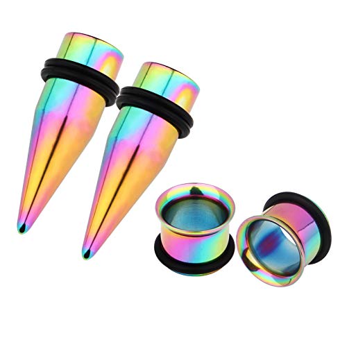 9mm 11mm Ear Gauges Plugs Tunnels Taper Stretching Kit Stainless Steel Expander Piercing Jewelry with O-ring 2 Pairs - color: Gauge=9mm,Rainbow