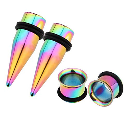 9mm 11mm Ear Gauges Plugs Tunnels Taper Stretching Kit Stainless Steel Expander Piercing Jewelry with O-ring 2 Pairs - color: Gauge=9mm,Rainbow