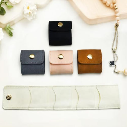 Mini Travel Jewelry Bag, Mini Travel Jewelry Roll Bag with Buckle, Jewelry Rolls (grey-beige-pink) - color: grey-beige-pink-3PCS