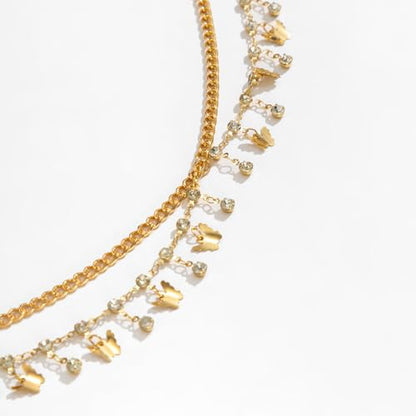 Gold Belly Chain Rhinestone Body Jewelry Chain Plated Waist Chains Layered Body Waist Summer Beach Bikini Jewelry for Women - style: butterfly-gold