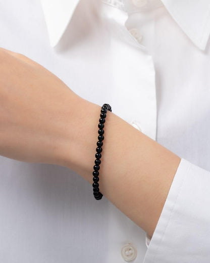 Carnelian Bracelet - Stone of Luck,Stretch Natural Stone Crystal Beads Jewelry Gifts for Women Men Unisex - color: Black Onyx-Positive Energy, size: 4mm