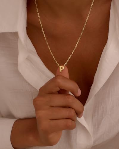 Initial Necklaces for Women Bubble Gold Silver Letter Necklace Dainty Personalized Charm Pendant Name Necklace Cute Non Tarnish Fashion Accessories Teen Gift Trendy Stuff Jewelry Gifts - color: Gold, style: P