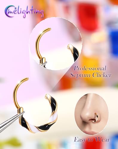 Melighting 20G Twist Nose Ring Hoop Stainless Steel 316L Piercing Jewelry | 7/8 mm Nose Piercing Jewelry, Cute Hinged Segment Clicker Lobe Helix Daith Cartilage Earring for Women - color: Gold WB, size: 20g7mm