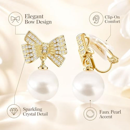 Pearl Shell Earrings for Women Clip on Pearl Earrings Summer Beach Jewelry Tropical Vacation Outfits Accessories - color: B1:white bow clip on earrings