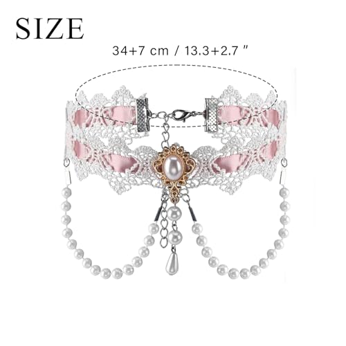 MILAKOO Lace Tattoo Choker for Women Elegant Goth & Elegant Necklace Collarbone Pearl Pendant Collar - color: White B