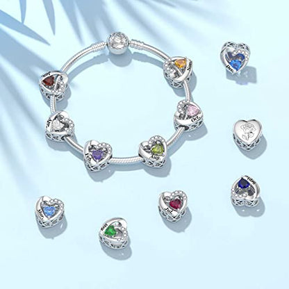 SEVENWELL Jan-Dec Birthstone Charms for Pandora Bracelets, Heart Charm | Fits Most European Charm Bracelets, Sparkling Heart CZ, Birth Flower Engraved, Gift Ready, Nickel-Free - color: October Birthstone Charm