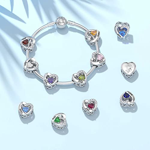 SEVENWELL Jan-Dec Birthstone Charms for Pandora Bracelets, Heart Charm | Fits Most European Charm Bracelets, Sparkling Heart CZ, Birth Flower Engraved, Gift Ready, Nickel-Free - color: June Birthstone Charm