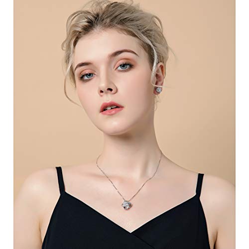 AMYJANE Bridal Jewelry Set for Women - Crystal Cubic Zirconia Love Knot Necklace Stud Earrings Elegant CZ Jewelry Set for Wedding Bride Bridesmaids Gift Set - color: Clear(14k White Gold Plated)