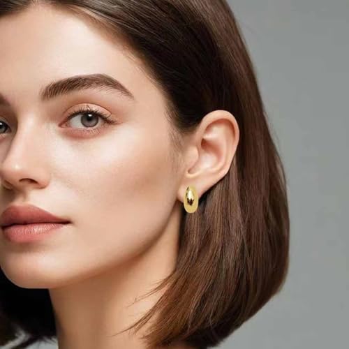 Small Chunky Gold Hoop Earrings For Women, 14k Gold Thick statement huggie hoop earrings Trendy Hoop Earrings Set Hypoallergenic Fashion Earrings - color: Gold -Bean