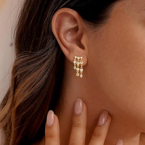 14K Gold Plated Dangle Earrings for Women, Dainty Hoop Huggie Studs, Long Hanging Tassel Chain Multi Pierced Ear Stacking Jewelry Gifts - color: CZ Dangle-Gold