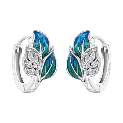 Floral Hoop Earrings 925 Sterling Silver with 14K Gold Plating – Lightweight CZ Flower Hoops | Hypoallergenic Jewelry for Women | Gift Box + Polishing Cloth - color: 16mm Leaf earrings