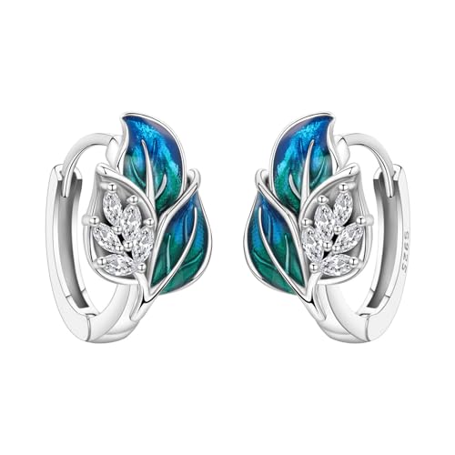 Floral Hoop Earrings 925 Sterling Silver with 14K Gold Plating – Lightweight CZ Flower Hoops | Hypoallergenic Jewelry for Women | Gift Box + Polishing Cloth - color: 16mm Leaf earrings
