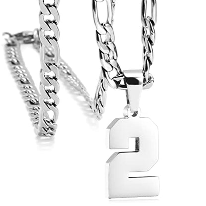 Personalized Number Necklaces for Mens,Stainless Steel Number Pendant Chain | Athletes Jersey Number Necklace;Baseball Basketball Football Sport Teams;Birthday Graduate Gift;Womens Mens Player - color: Silver, style: 2 Silver