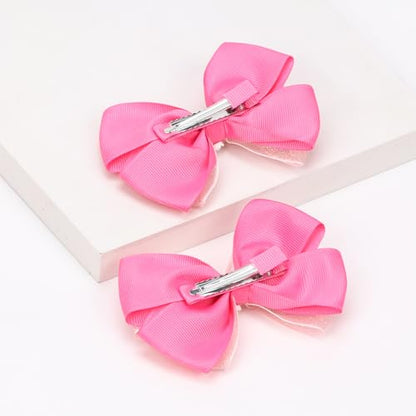 KISZU 4.5 Inch Flower Hair Bows Clips Mermaid Pearl HairPins for Girls Children Teens and Women - color: Hot Pink