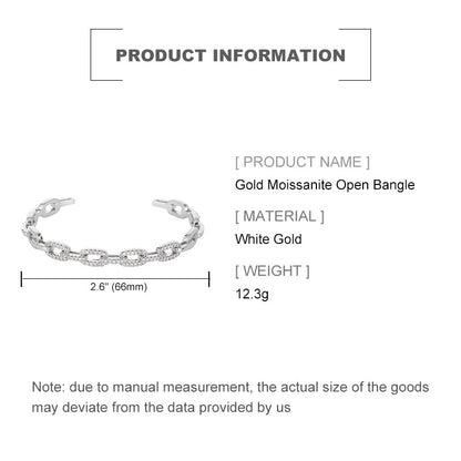 14K Gold Moissanite Open Bangle Bracelet for Women,Sparkling Geometric Moissanite Chain Open Cuff Bangle,Fashion Christmas Jewelry Gift for Her - color: White Gold