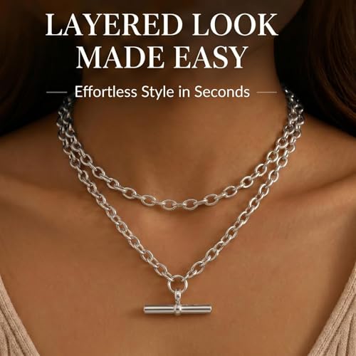 Layered Necklaces for Women Pearl Necklace Stack Gold T Bar Necklace Set Dainty Heart Pendant Jewelry Trendy 2026 Fashion Accessories Gifts - color: B4:2layered-silver
